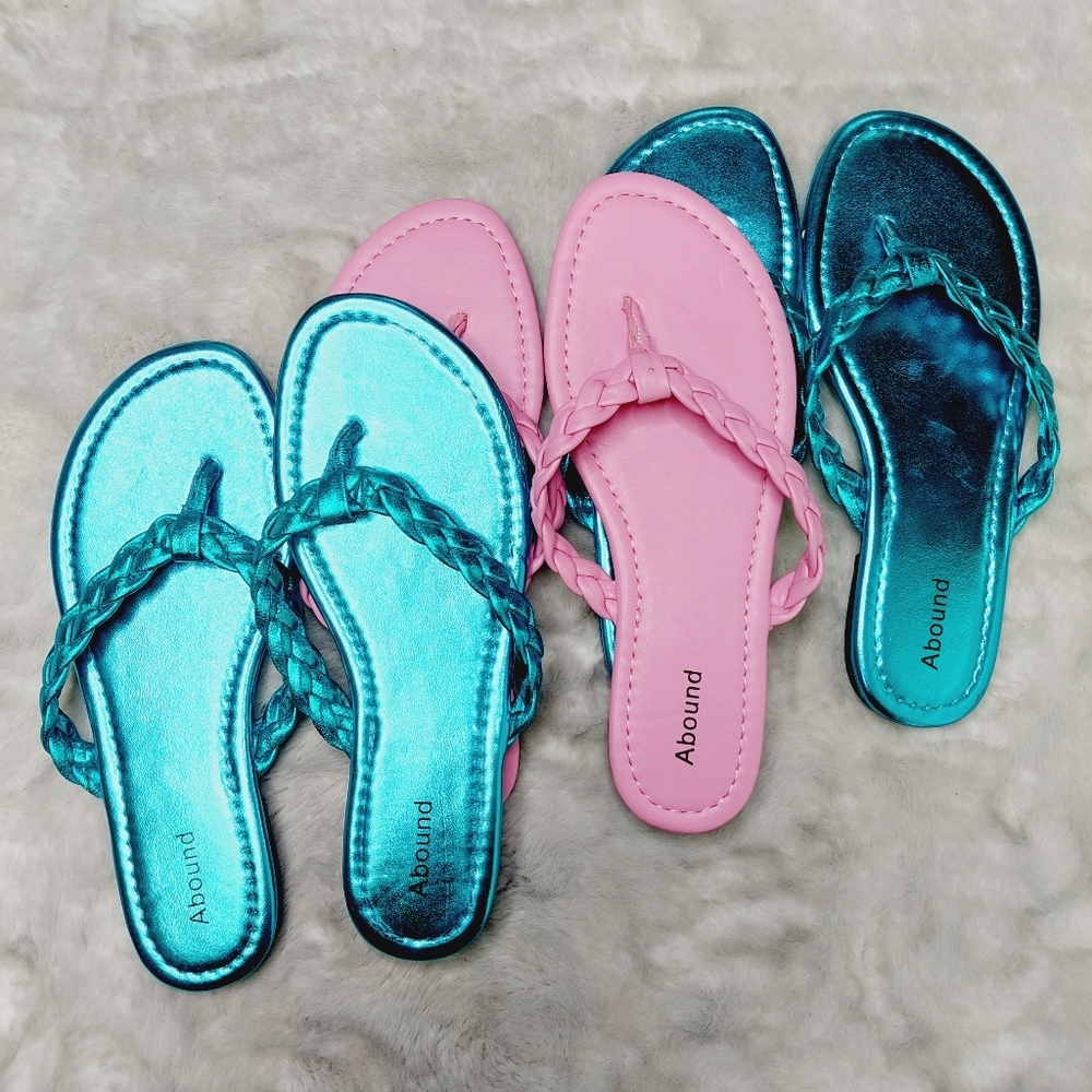NEW Bundle of 3 Abound Frannie Blue/Pink Metallic Braided Sandals S83